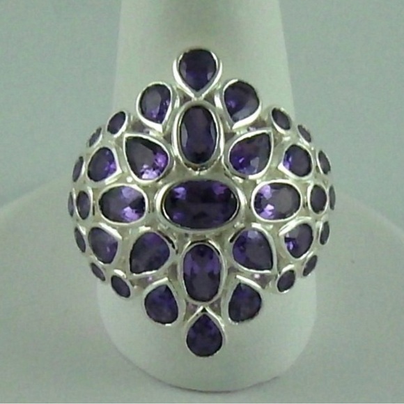 HSN Jewelry - 💜NWT💜 3.3ct Pear, Oval & Round Amethyst Sterling Silver Cluster Ring 7